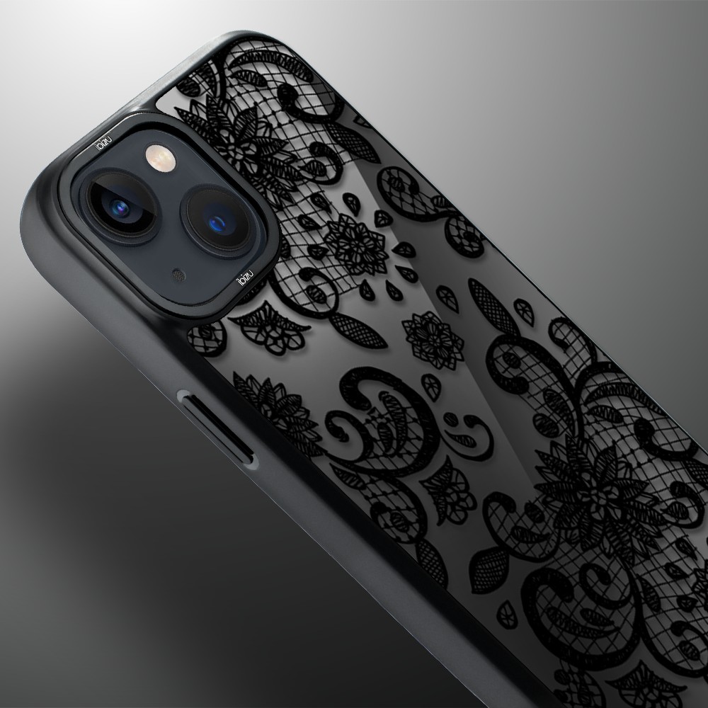 Etui do iPhone 14 Plus IBIZU DropGuard Matt z MagSafe, Midnight, Koronkowa czerń