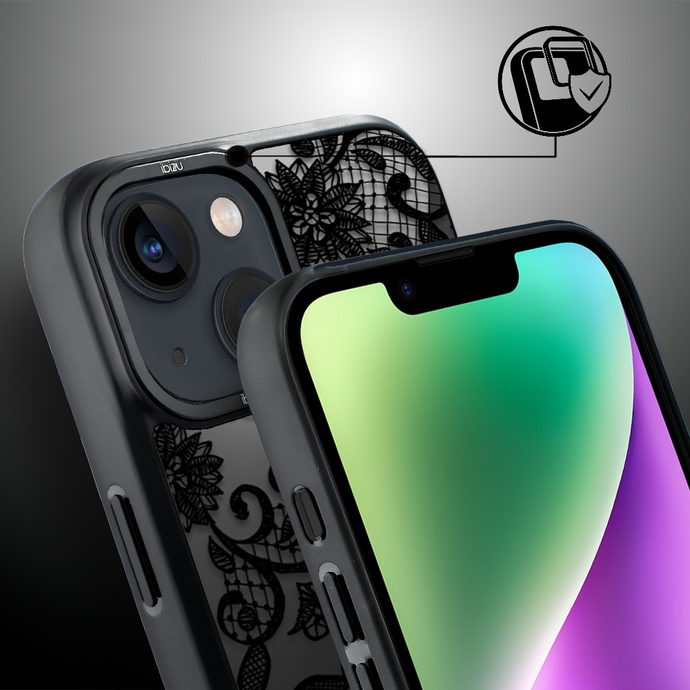 Etui do iPhone 14 Plus IBIZU DropGuard Matt z MagSafe, Midnight, Koronkowa czerń