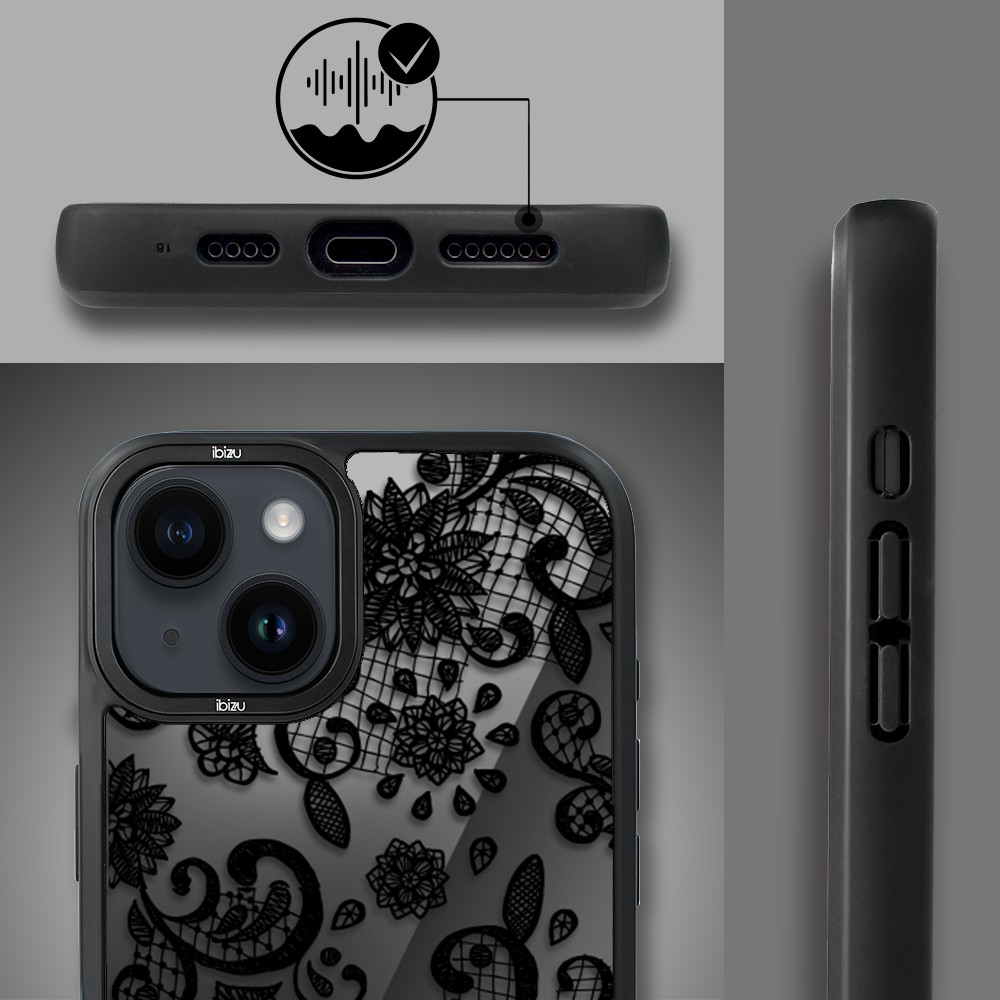 Etui do iPhone 14 Plus IBIZU DropGuard Matt z MagSafe, Midnight, Koronkowa czerń