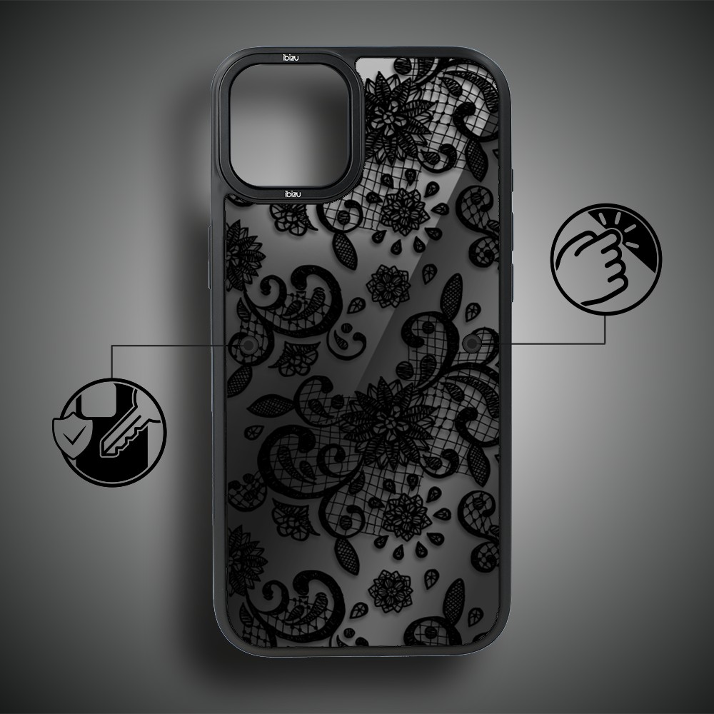 Etui do iPhone 14 Plus IBIZU DropGuard Matt z MagSafe, Midnight, Koronkowa czerń