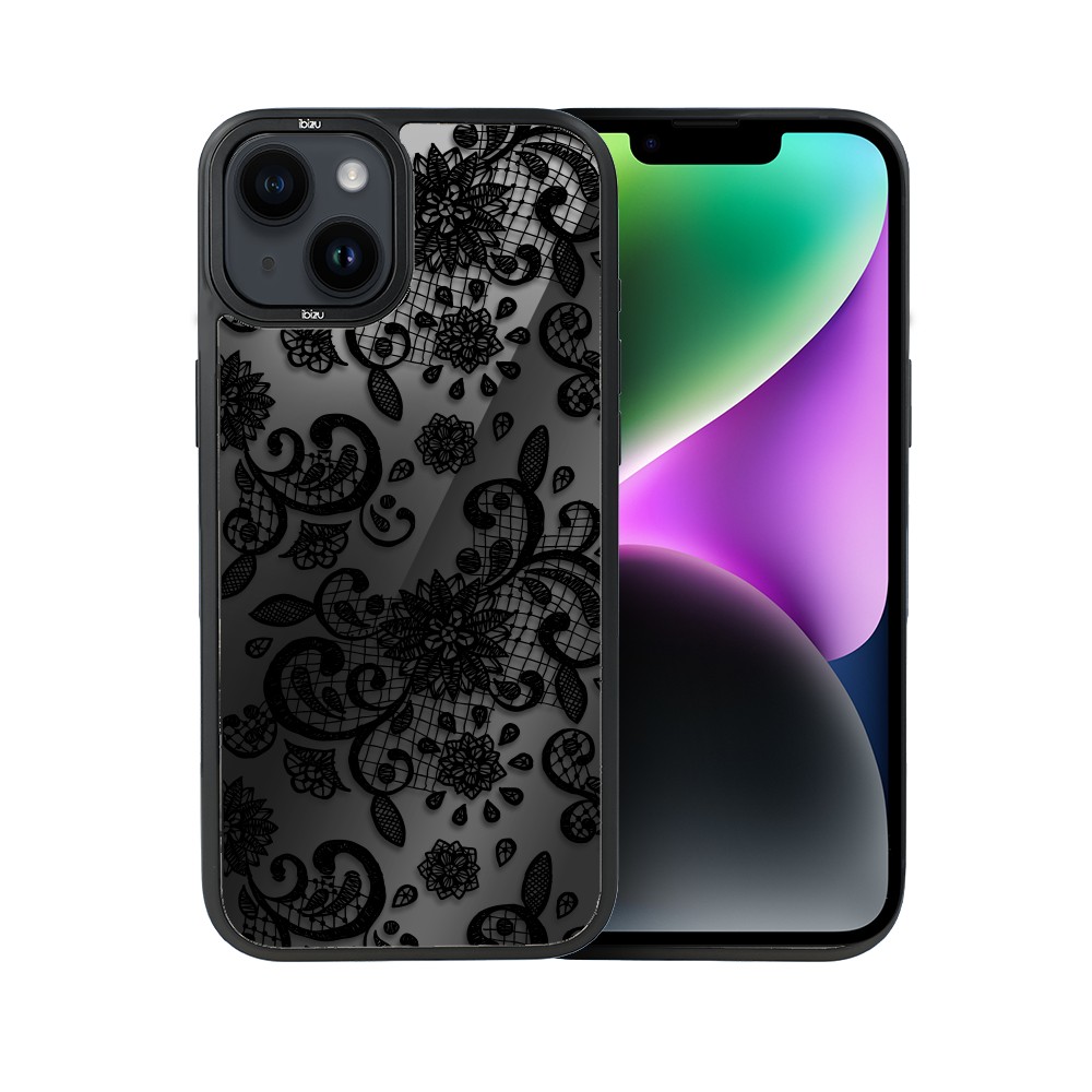 Etui do iPhone 14 Plus IBIZU DropGuard Matt z MagSafe, Midnight, Koronkowa czerń