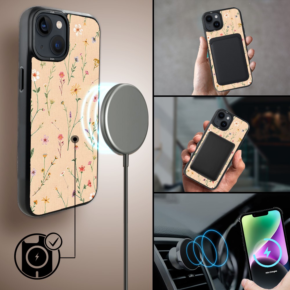 Etui do iPhone 14 Plus IBIZU DropGuard Matt z MagSafe, Pastel Bloom, Koralowa łąka