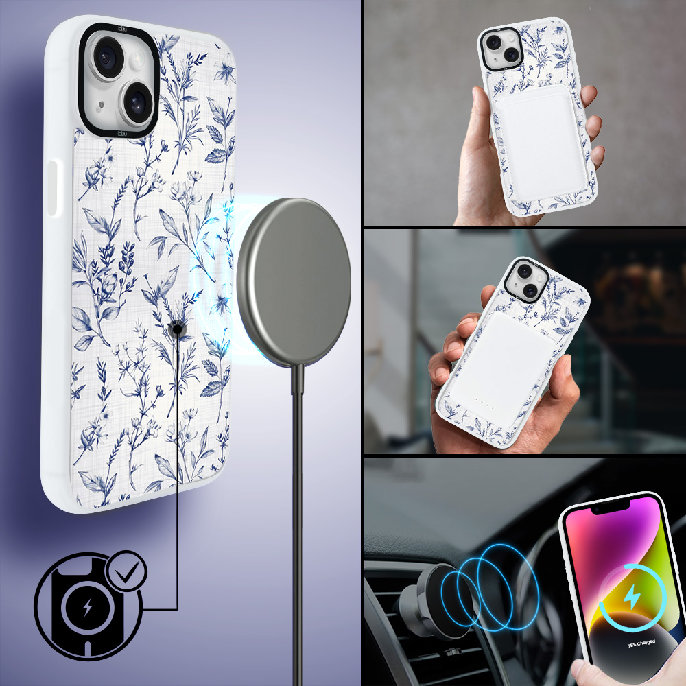 Etui do iPhone 14 IBIZU DropGuard Matt z MagSafe, Pastel Bloom, Lazurowe szepty