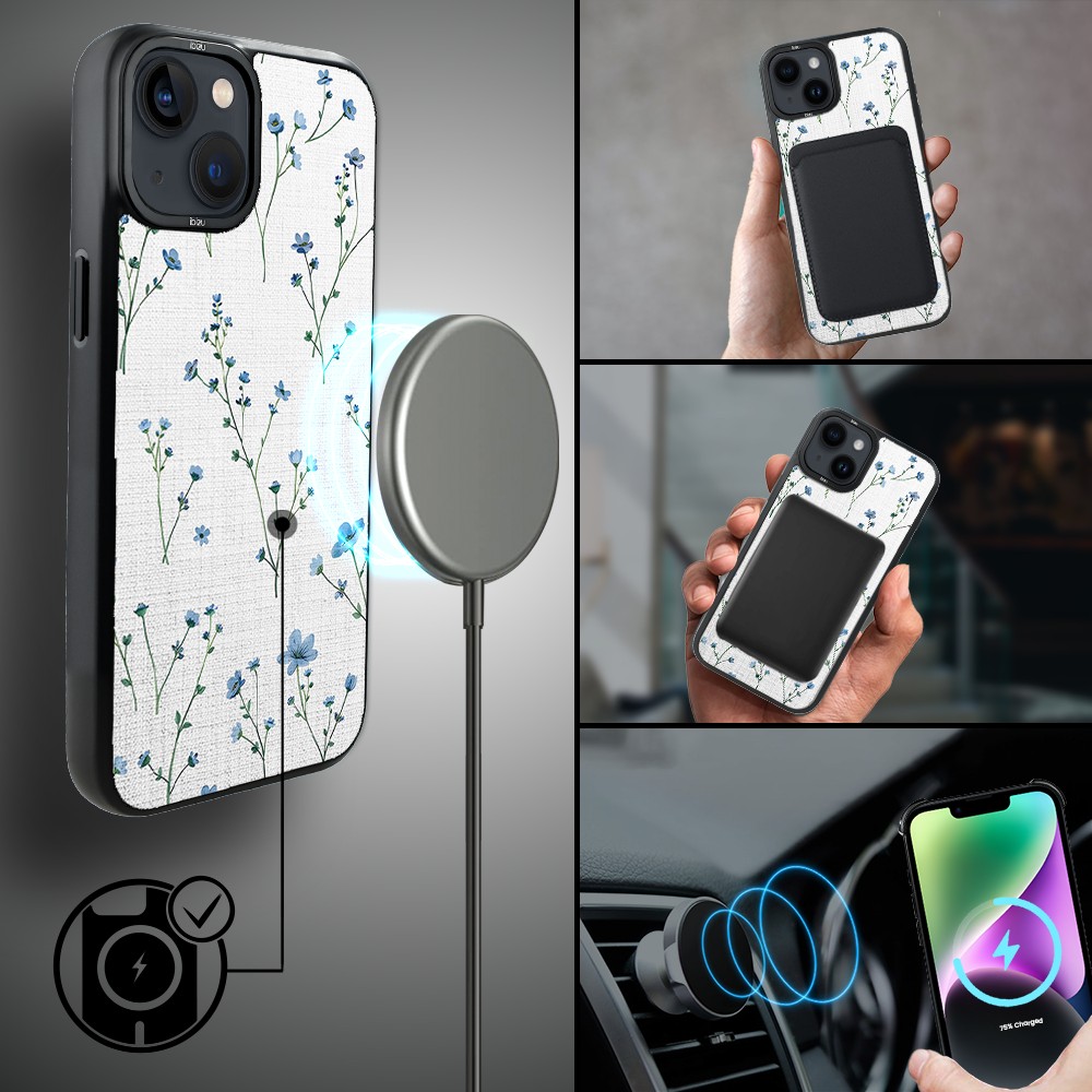 Etui do iPhone 14 Plus IBIZU DropGuard Matt z MagSafe, Pastel Bloom, Niebieski sen