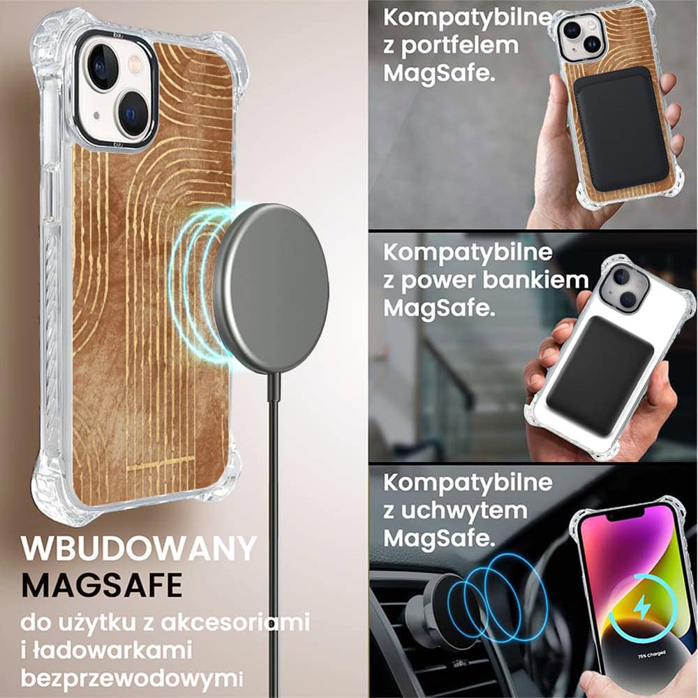 Etui do iPhone 14 Plus, Ibizu DropGuard Ultra z MagSafe, Boho, Geometryczne linie