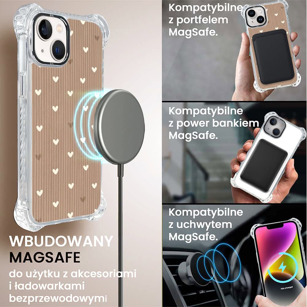 Etui do iPhone 14 Plus, Ibizu DropGuard Ultra z MagSafe, Boho, Pudrowe serca