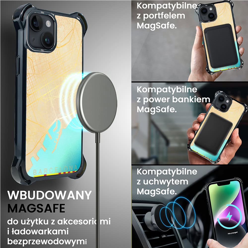 Etui do iPhone 14 Plus, Ibizu DropGuard Ultra z MagSafe, Mapy Świata, Barcelona