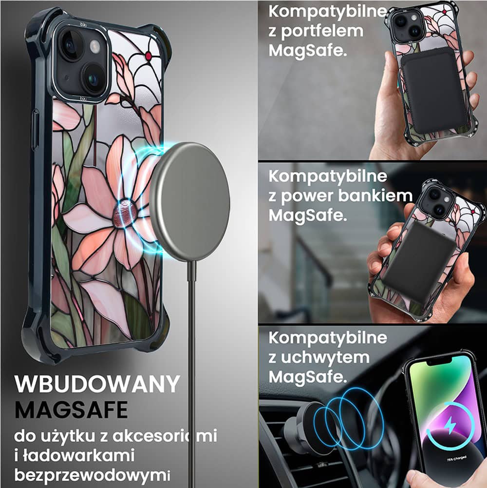 Etui do iPhone 14 Plus, Ibizu DropGuard Ultra z MagSafe, Barwy Szkła, Różowa magnolia