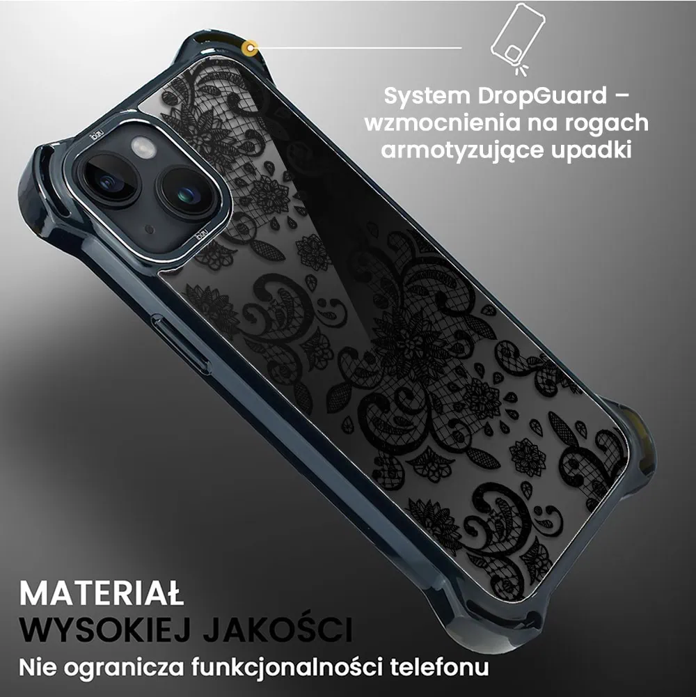 Etui do iPhone 14, Ibizu DropGuard Ultra z MagSafe, Midnight, Koronkowa czerń