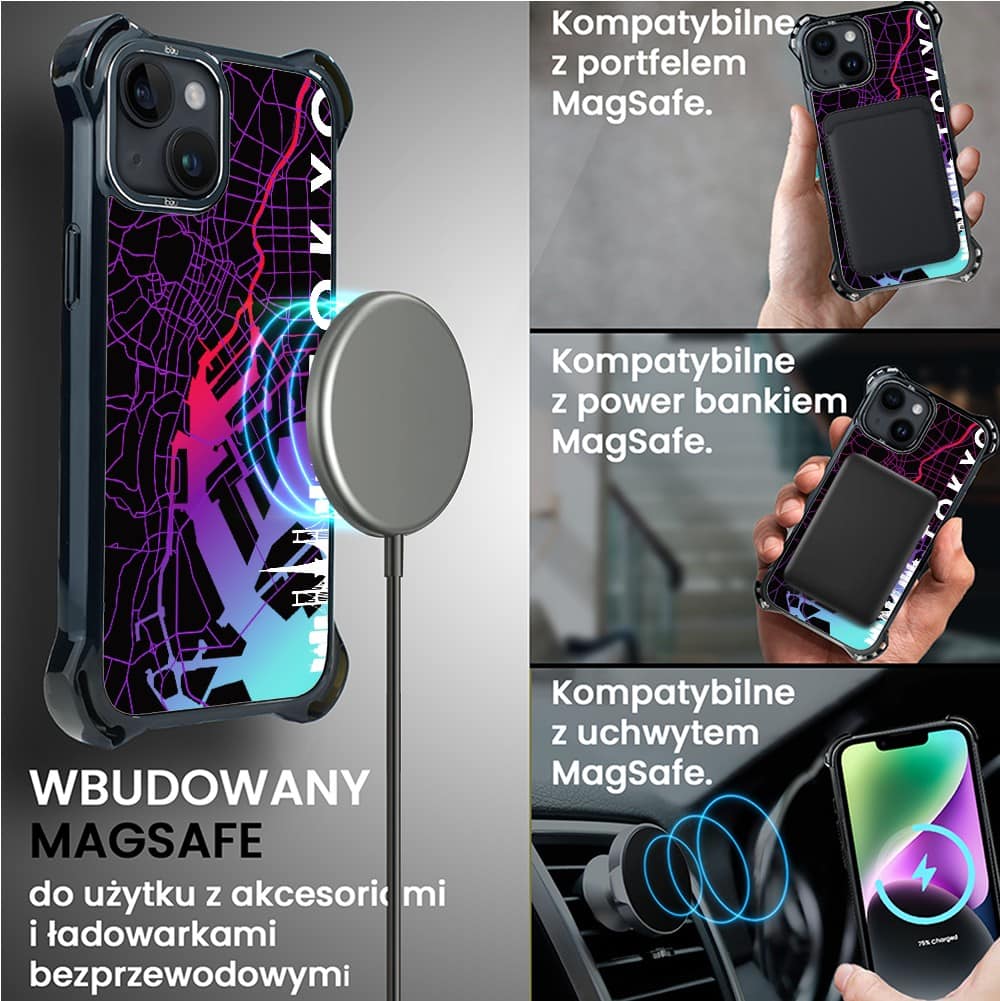 Etui do iPhone 14 Plus, Ibizu DropGuard Ultra z MagSafe, Mapy Świata, Tokyo