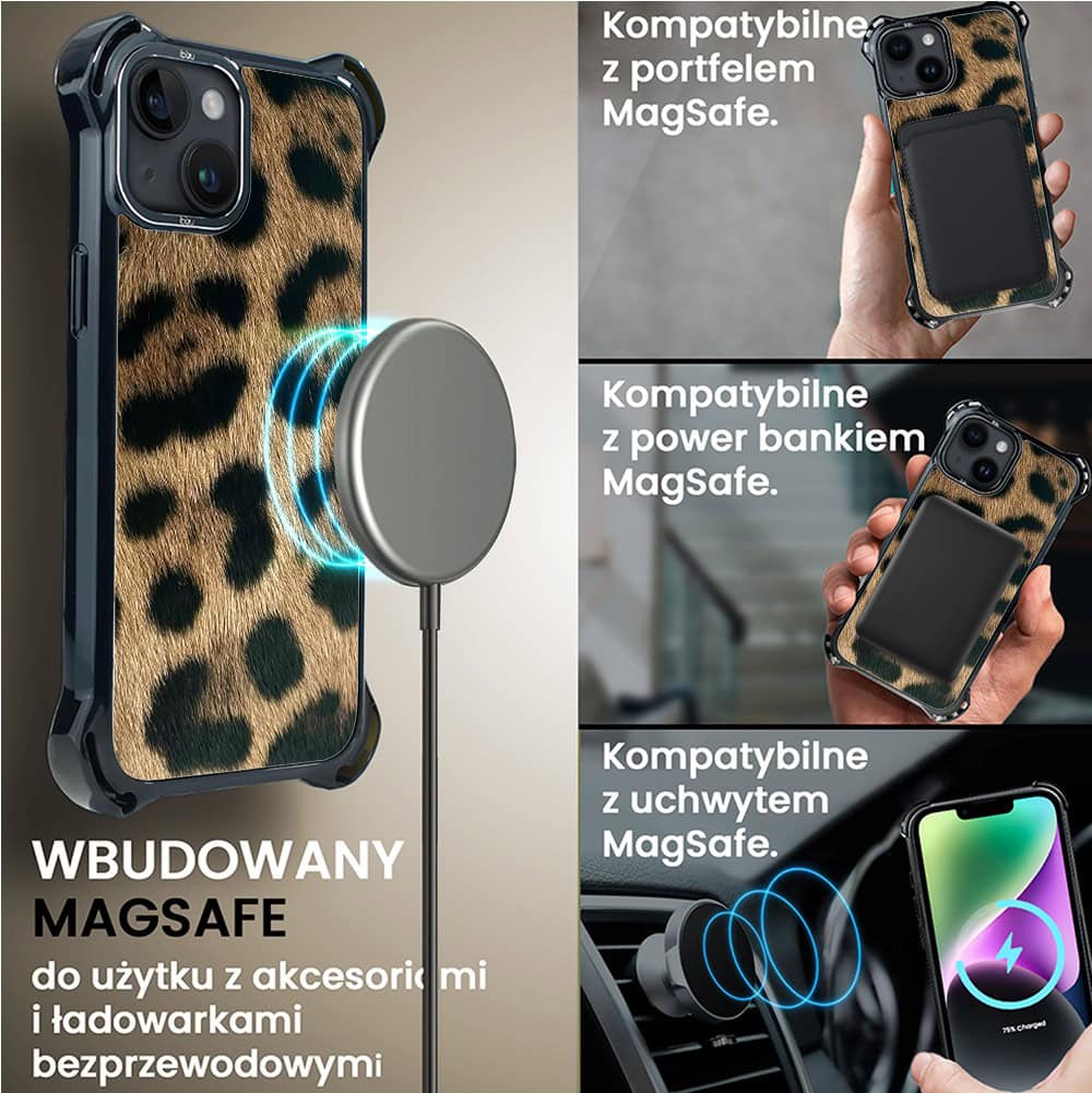 Etui do iPhone 14 Plus, Ibizu DropGuard Ultra z MagSafe, Zew Natury, Lampart