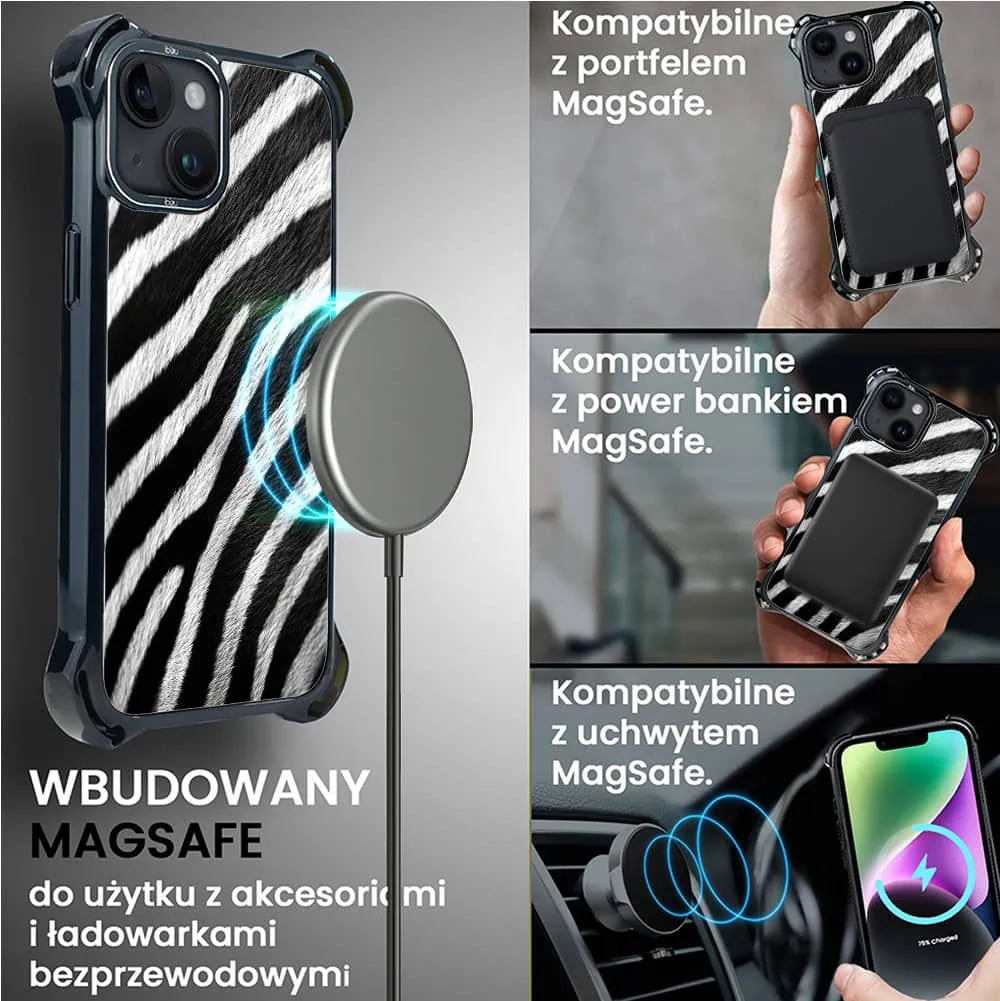 Etui do iPhone 14 Plus, Ibizu DropGuard Ultra z MagSafe, Zew Natury, Zebra