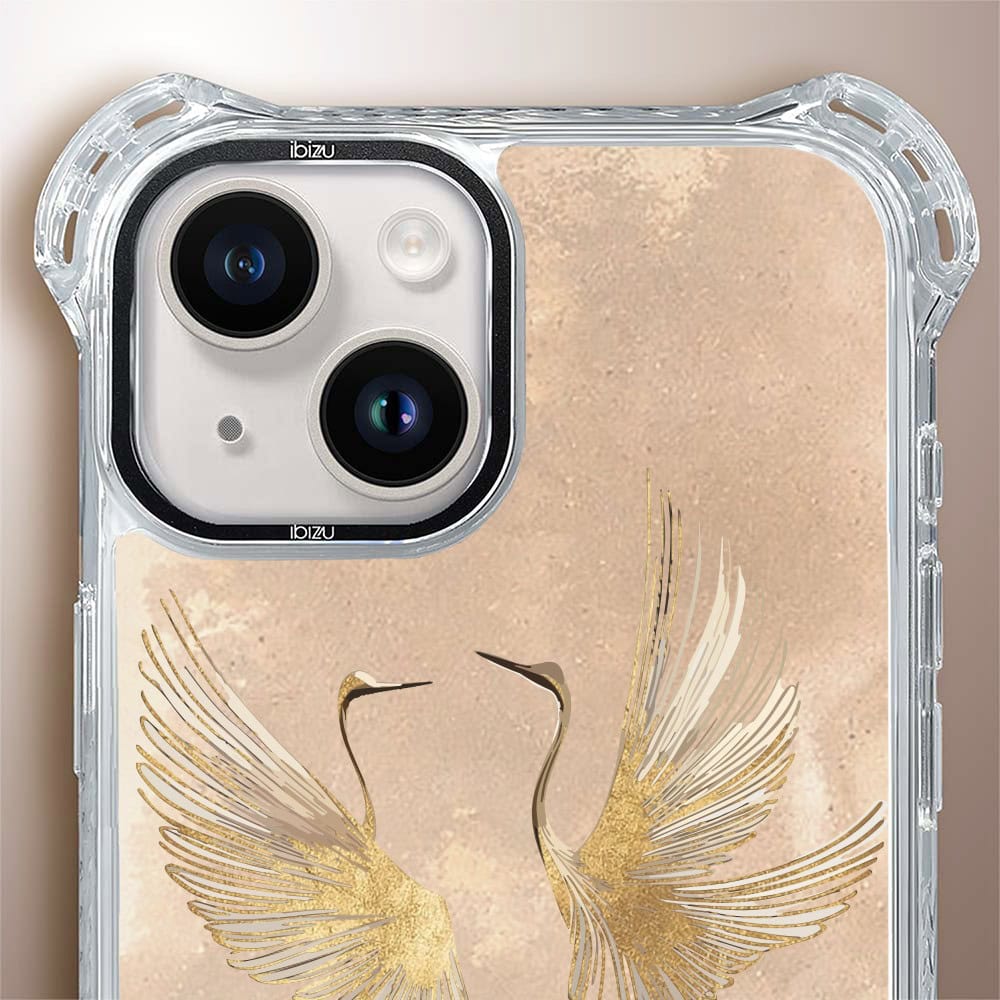 Etui do iPhone 14 Plus, Ibizu DropGuard Ultra z MagSafe, Boho, Złote żurawie