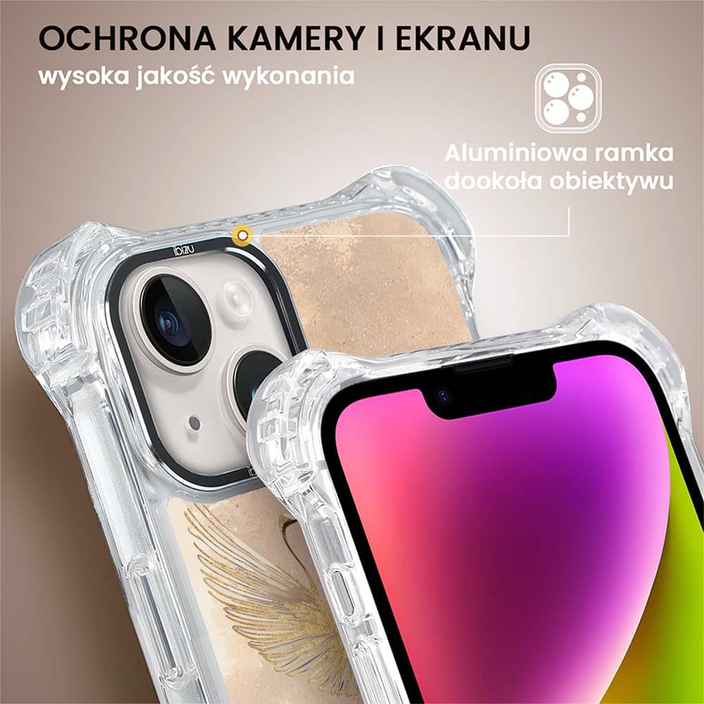 Etui do iPhone 14 Plus, Ibizu DropGuard Ultra z MagSafe, Boho, Złote żurawie
