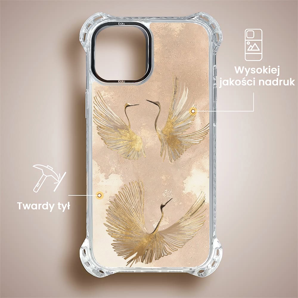 Etui do iPhone 14 Plus, Ibizu DropGuard Ultra z MagSafe, Boho, Złote żurawie