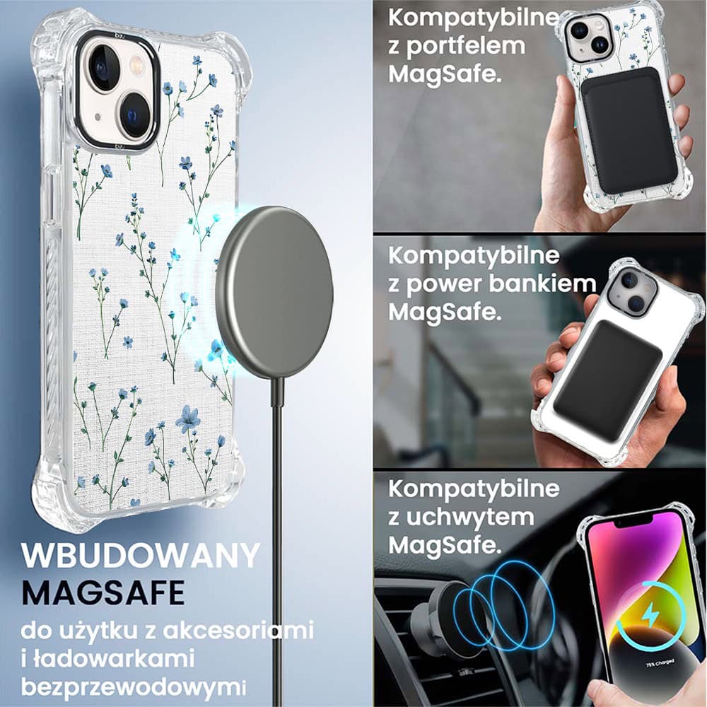 Etui do iPhone 14 Plus, Ibizu DropGuard Ultra z MagSafe, Pastel Bloom, Niebieski sen
