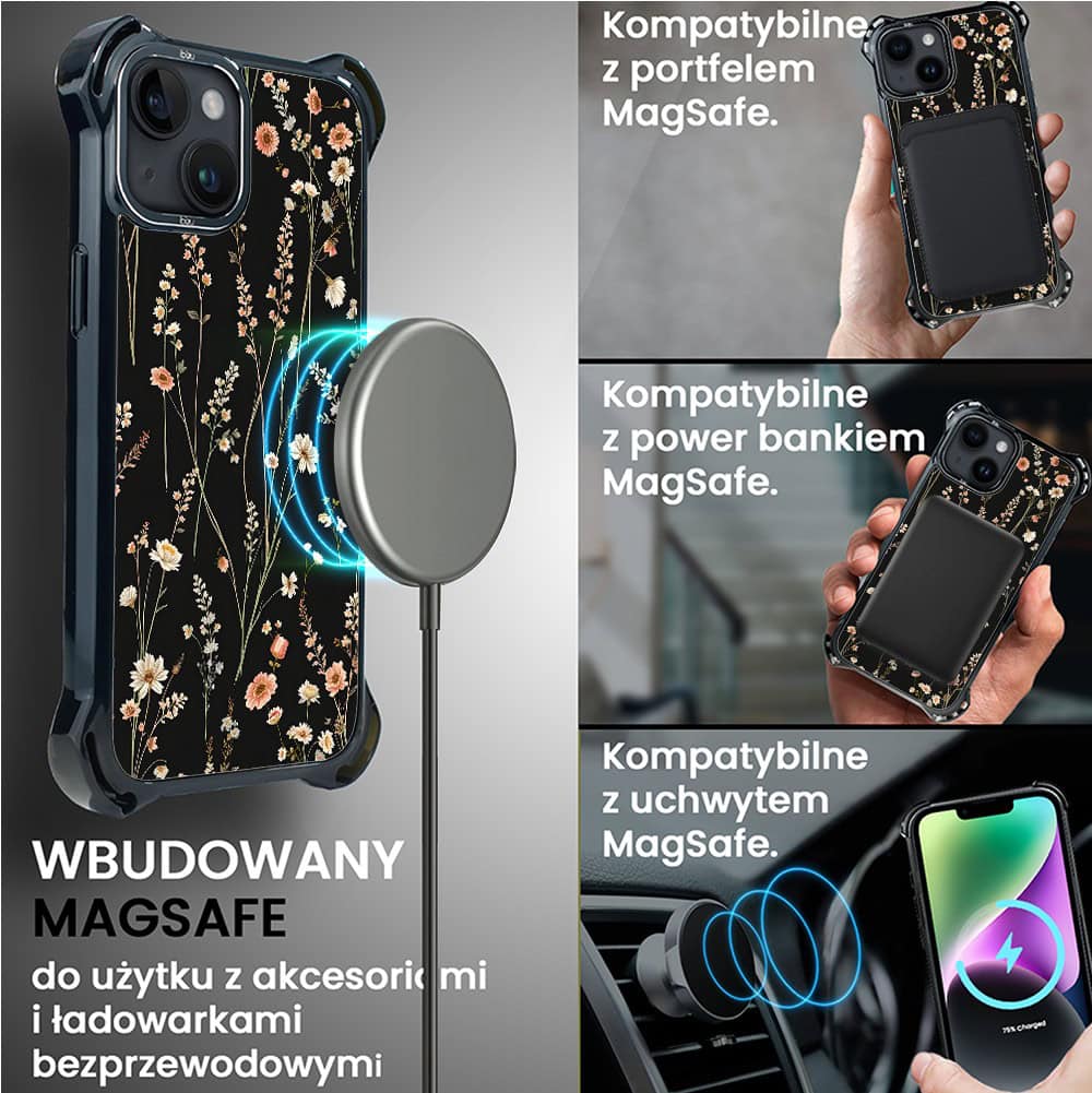 Etui do iPhone 14 Plus, Ibizu DropGuard Ultra z MagSafe, Pastel Bloom, Północny ogród