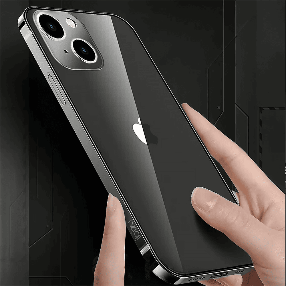 Etui do iPhone 14 Ibizu Elite Skin, krystalicznie czyste z metalową ramką, czarne