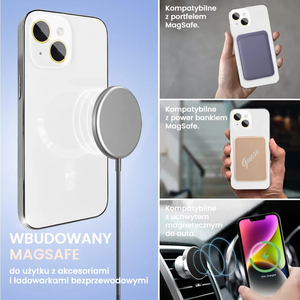 Etui do iPhone 14 Jolly Magsafe Protect, z osłoną obiektywów, białe ze srebrną ramką