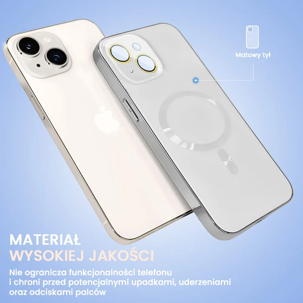 Etui do iPhone 14 Jolly Magsafe Protect, z osłoną obiektywów, białe ze srebrną ramką