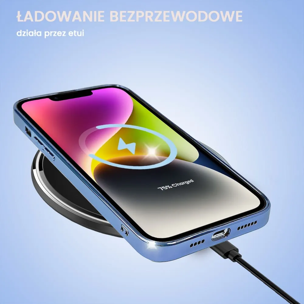 Etui do iPhone 14 Jolly Magsafe Protect, z osłoną obiektywów, niebieskie z ozdobną ramką