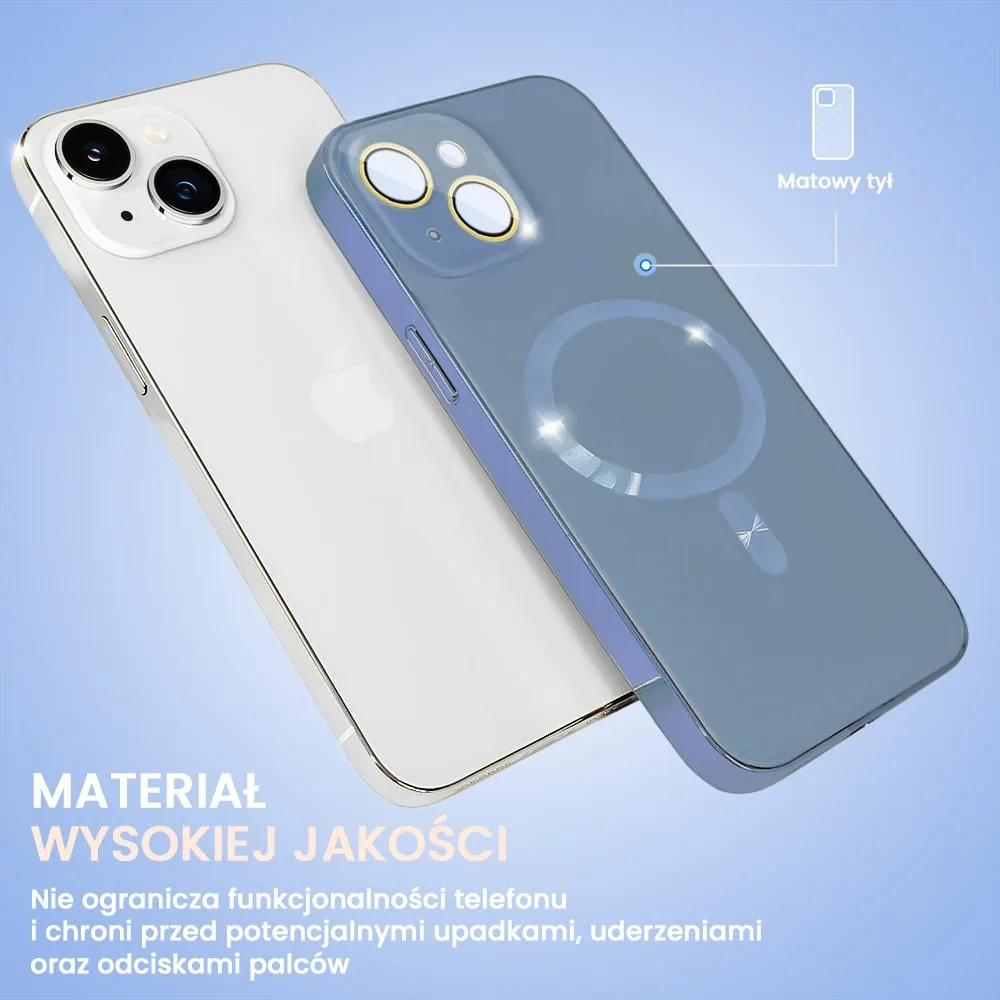 Etui do iPhone 14 Jolly Magsafe Protect, z osłoną obiektywów, niebieskie z ozdobną ramką