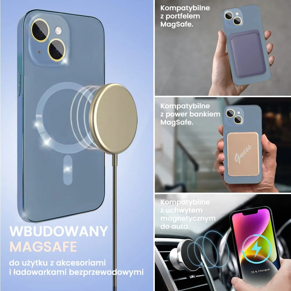 Etui do iPhone 14 Jolly Magsafe Protect, z osłoną obiektywów, niebieskie z ozdobną ramką