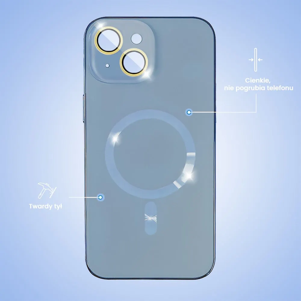 Etui do iPhone 14 Jolly Magsafe Protect, z osłoną obiektywów, niebieskie z ozdobną ramką