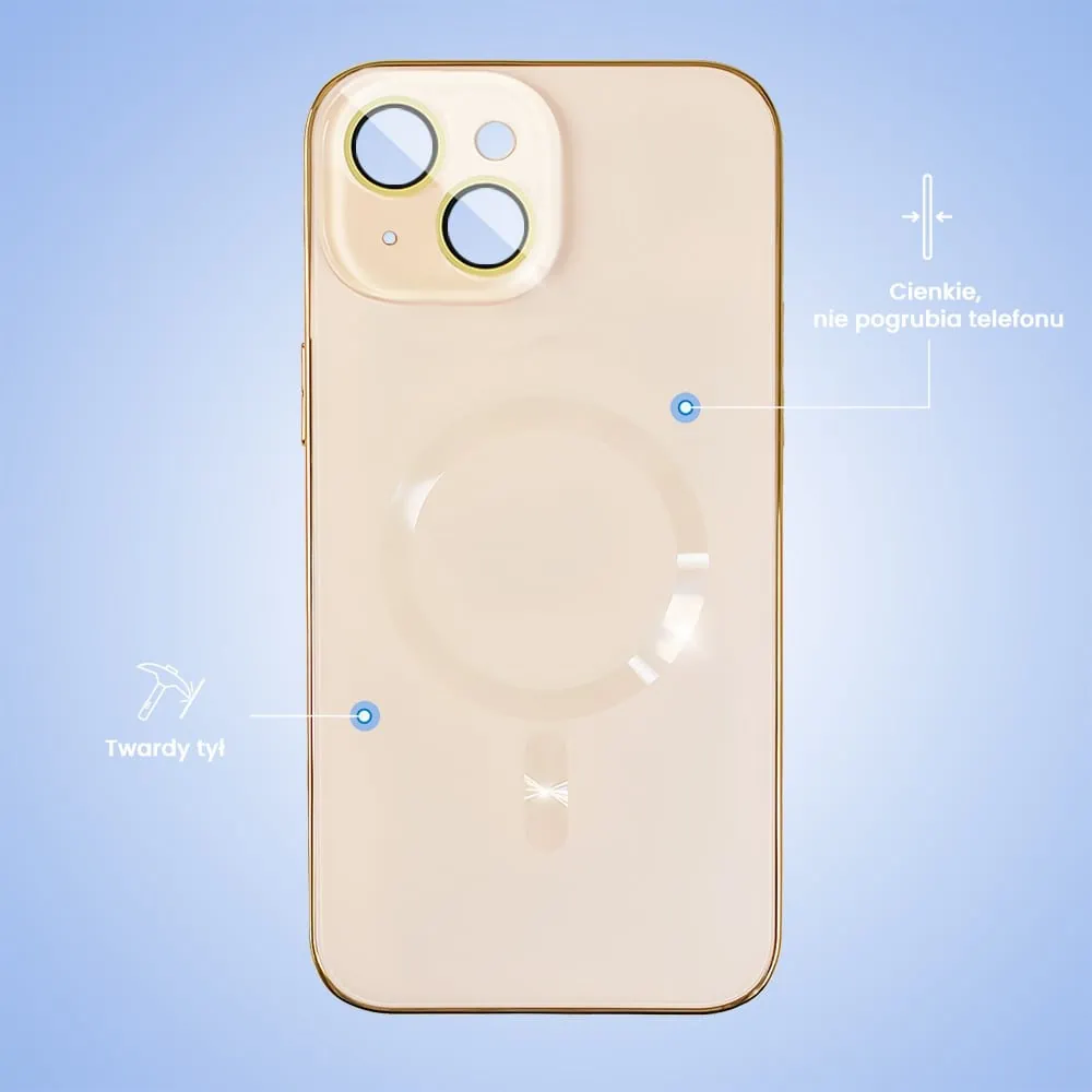 Etui do iPhone 15 Plus Jolly Magsafe Protect, z osłoną obiektywów, pastelowy róż ze złotą ramką