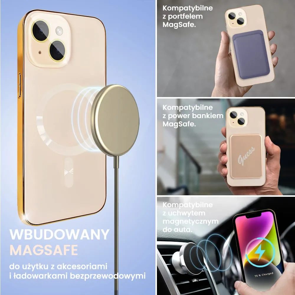 Etui do iPhone 14 Jolly Magsafe Protect, z osłoną obiektywów, pastelowy róż ze złotą ramką