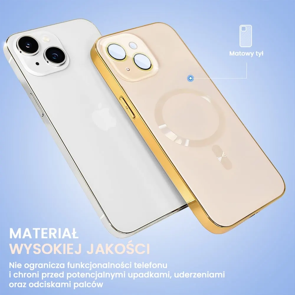 Etui do iPhone 13 Jolly Magsafe Protect, z osłoną obiektywów, pastelowy róż ze złotą ramką