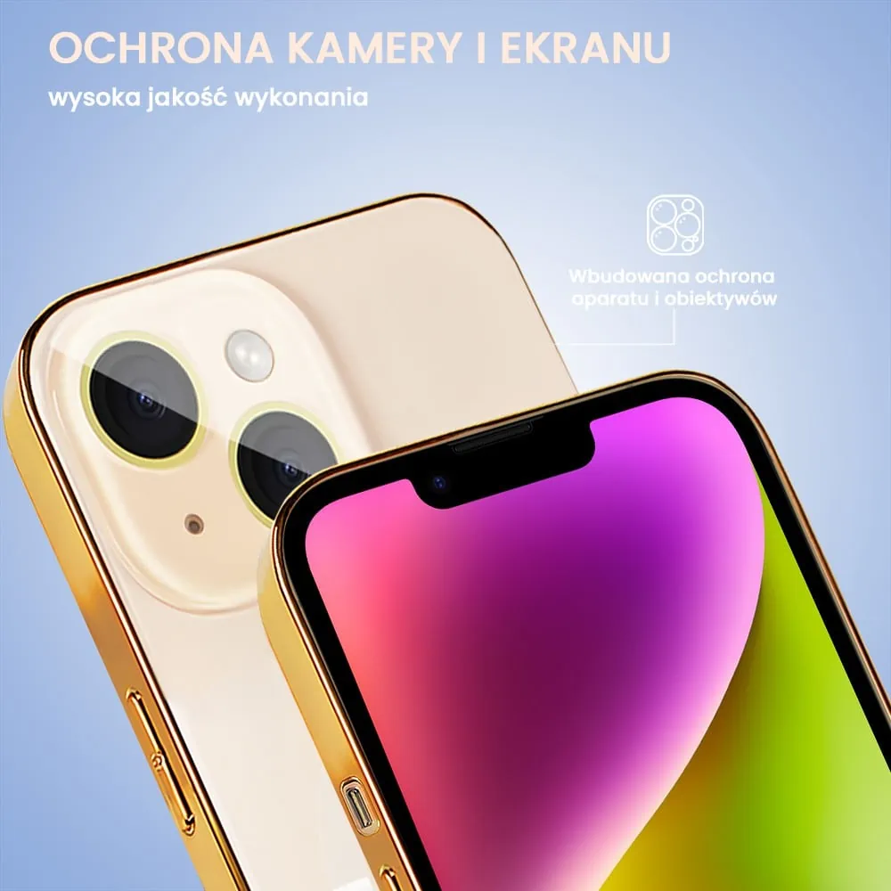 Etui do iPhone 14 Jolly Magsafe Protect, z osłoną obiektywów, pastelowy róż ze złotą ramką