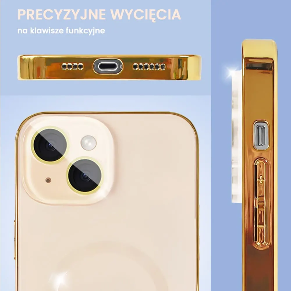 Etui do iPhone 15 Plus Jolly Magsafe Protect, z osłoną obiektywów, pastelowy róż ze złotą ramką