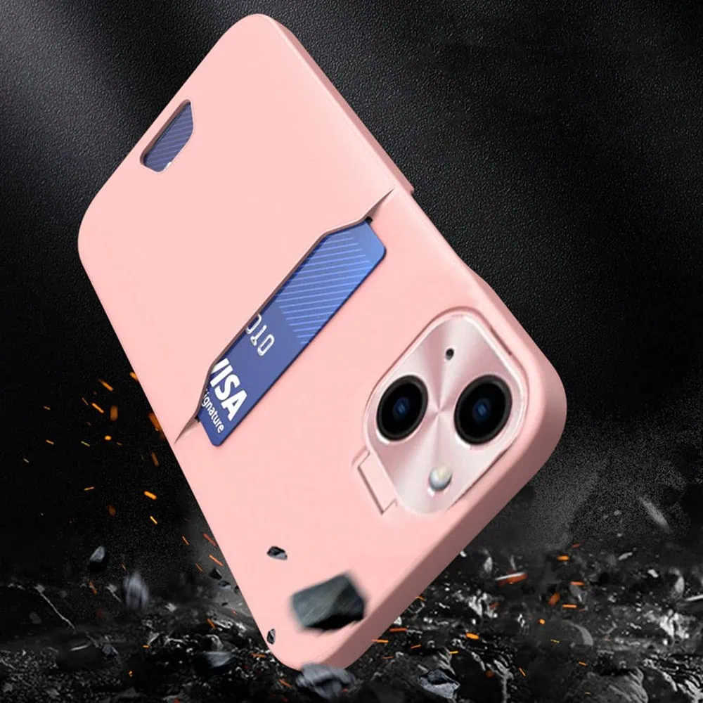 Etui do iPhone 14 Leather Stand z osłoną na aparat, miejscem na kartę i podstawką, różowe