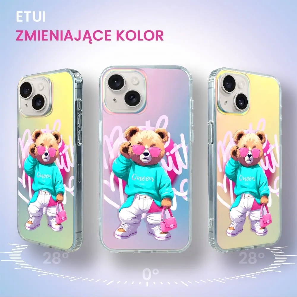 Etui do iPhone 14 MagSafe Bear With Me, Pink Queen, stylowy miś, zmieniające kolor