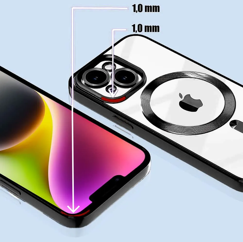 Etui do iPhone 14 Plus MagSafe Luxury Protect przeźroczyste, hybrydowa ochrona kamery, czarne