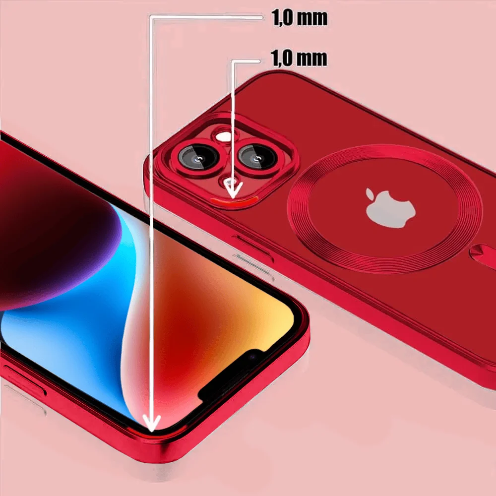 Etui do iPhone 14 MagSafe Luxury Protect przeźroczyste, hybrydowa ochrona kamery, czerwone
