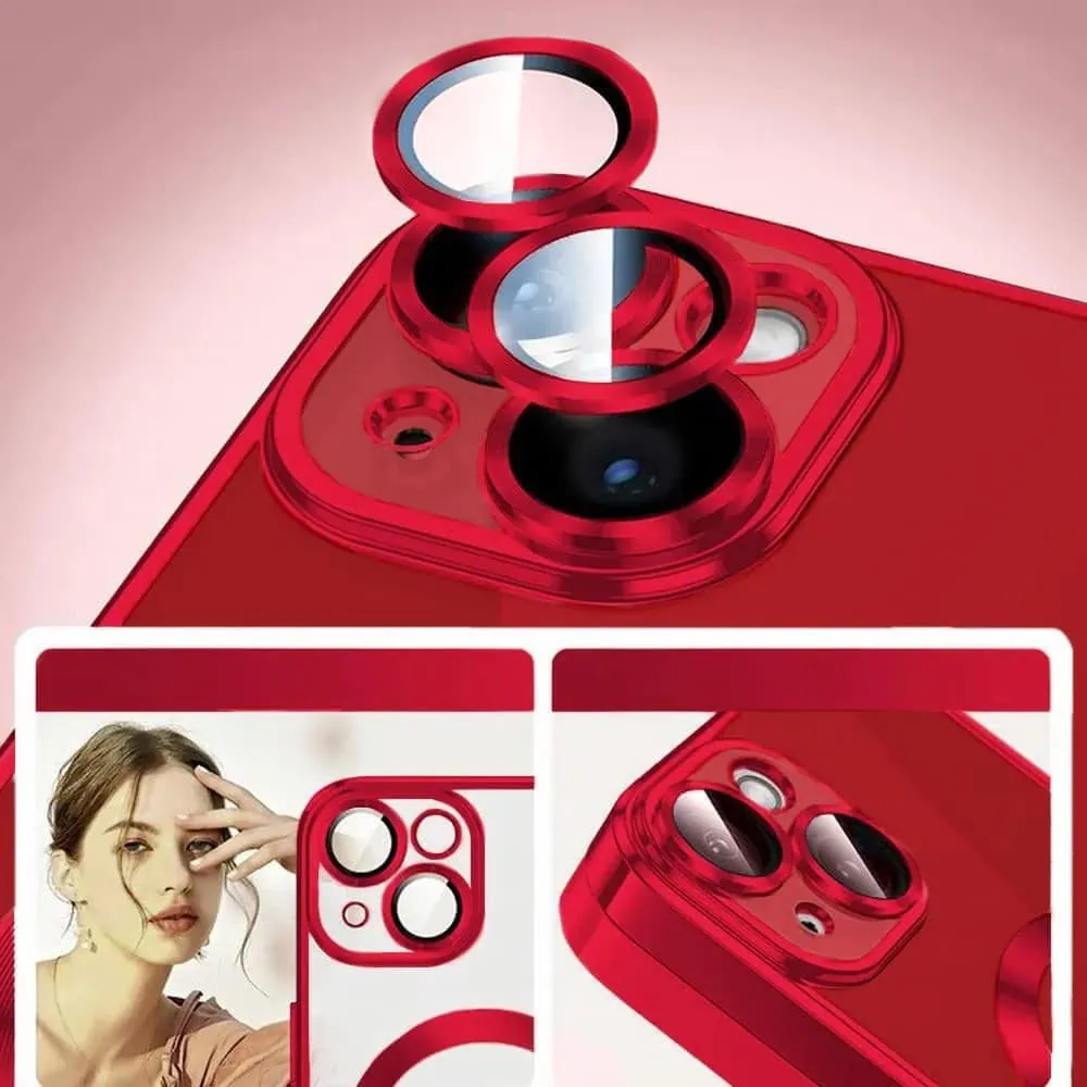 Etui do iPhone 14 MagSafe Luxury Protect przeźroczyste, hybrydowa ochrona kamery, czerwone