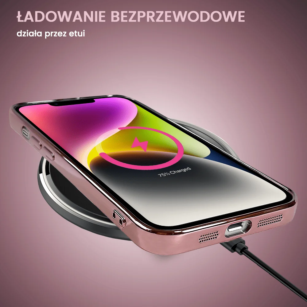 Etui do iPhone 14 MagSafe Luxury Protect przeźroczyste, hybrydowa ochrona kamery, różowe złoto