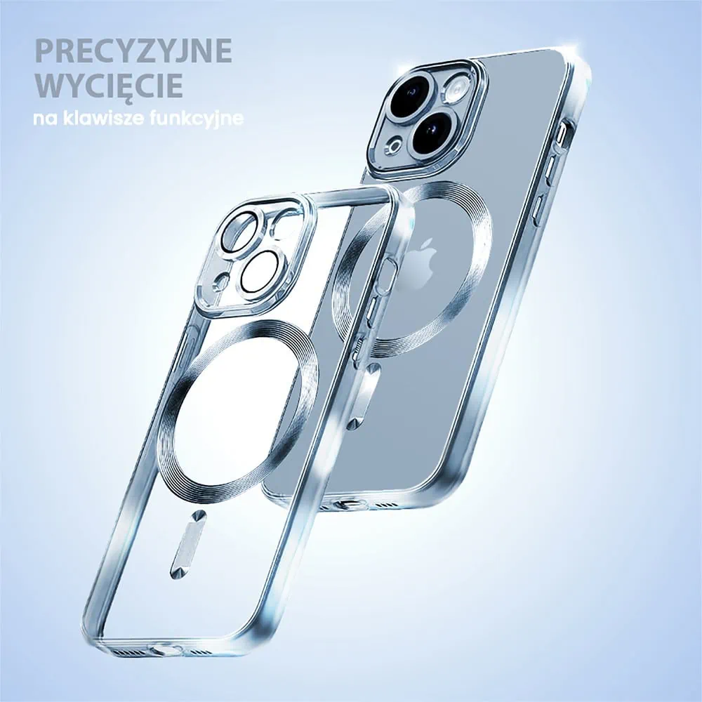 Etui do iPhone 14 Plus MagSafe Luxury Protect przeźroczyste, hybrydowa ochrona kamery, górski błękit