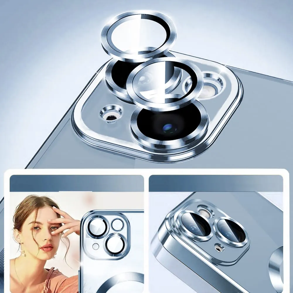 Etui do iPhone 14 Plus MagSafe Luxury Protect przeźroczyste, hybrydowa ochrona kamery, górski błękit