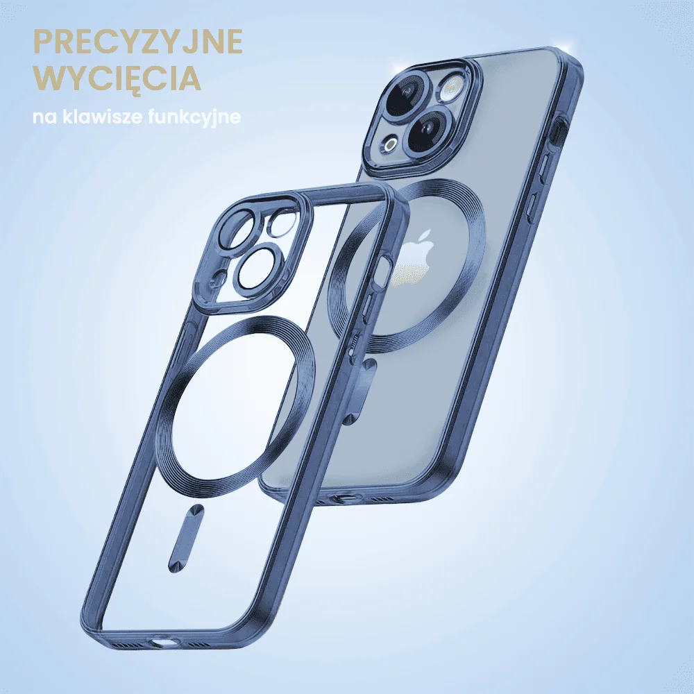 Etui do iPhone 14 MagSafe Luxury Protect przeźroczyste, hybrydowa ochrona kamery, niebieskie