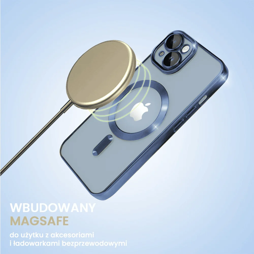 Etui do iPhone 14 MagSafe Luxury Protect przeźroczyste, hybrydowa ochrona kamery, niebieskie