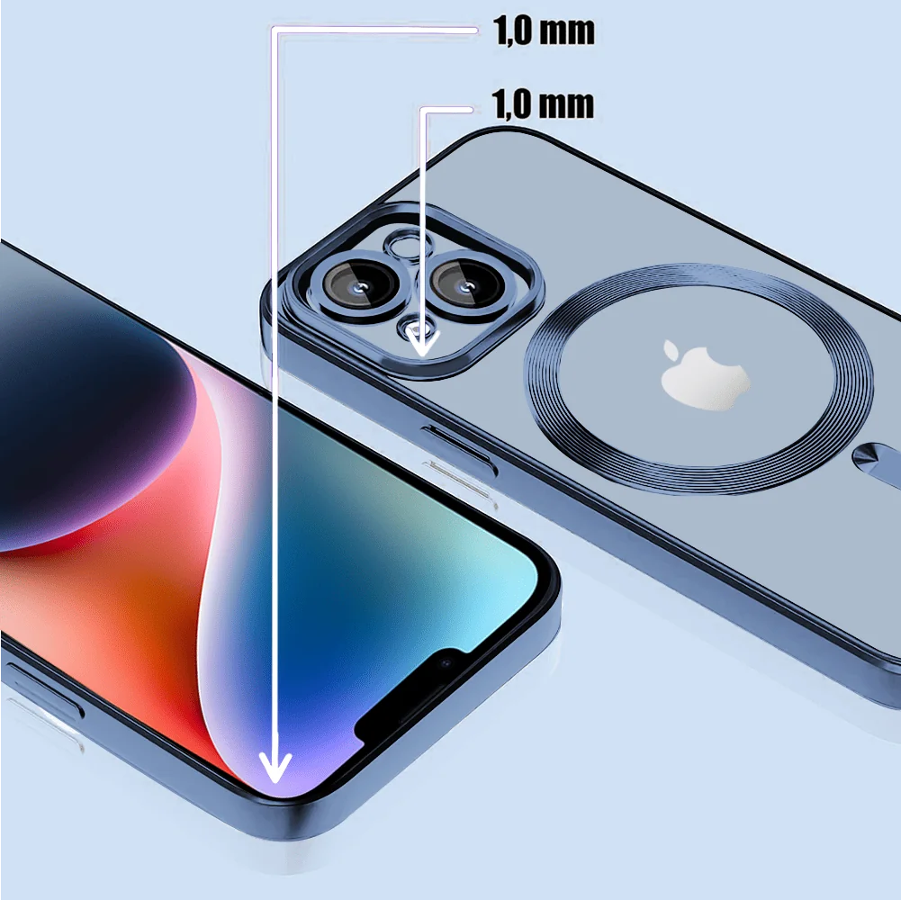 Etui do iPhone 14 MagSafe Luxury Protect przeźroczyste, hybrydowa ochrona kamery, niebieskie