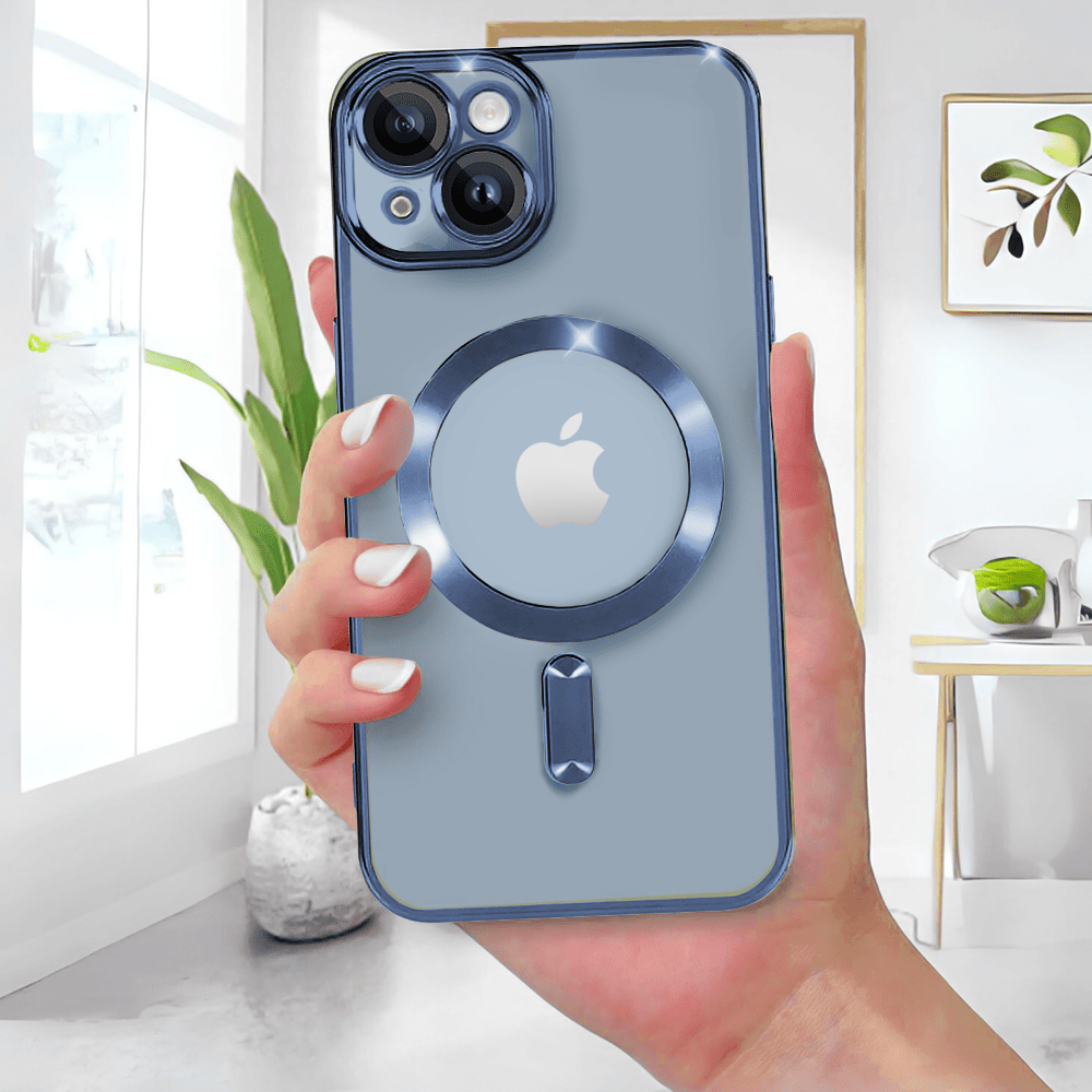 Etui do iPhone 14 MagSafe Luxury Protect przeźroczyste, hybrydowa ochrona kamery, niebieskie