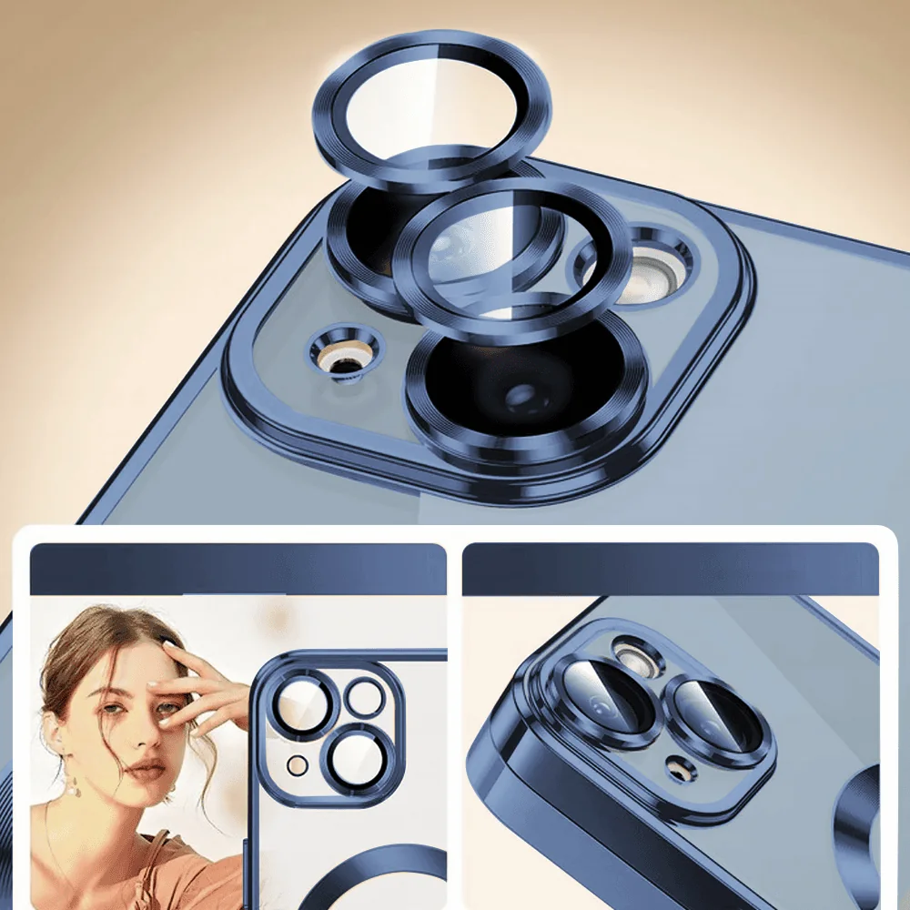 Etui do iPhone 14 MagSafe Luxury Protect przeźroczyste, hybrydowa ochrona kamery, niebieskie