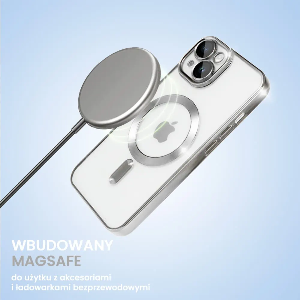 Etui do iPhone 13 Mini MagSafe Luxury Protect przeźroczyste, hybrydowa ochrona kamery, srebrne