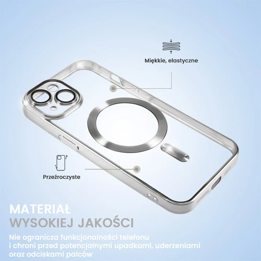 Etui do iPhone 13 Mini MagSafe Luxury Protect przeźroczyste, hybrydowa ochrona kamery, srebrne