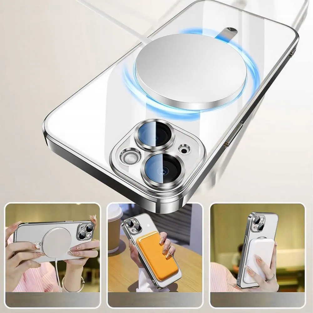 Etui do iPhone 13 Mini MagSafe Luxury Protect przeźroczyste, hybrydowa ochrona kamery, srebrne
