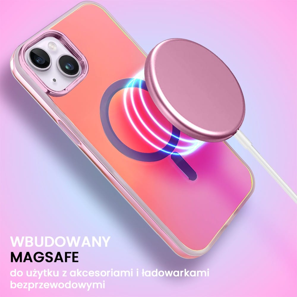Etui do iPhone 14 MagSafe Miami Vibe, głęboki mieniący się kolor, różowe ombre (OUTLET)